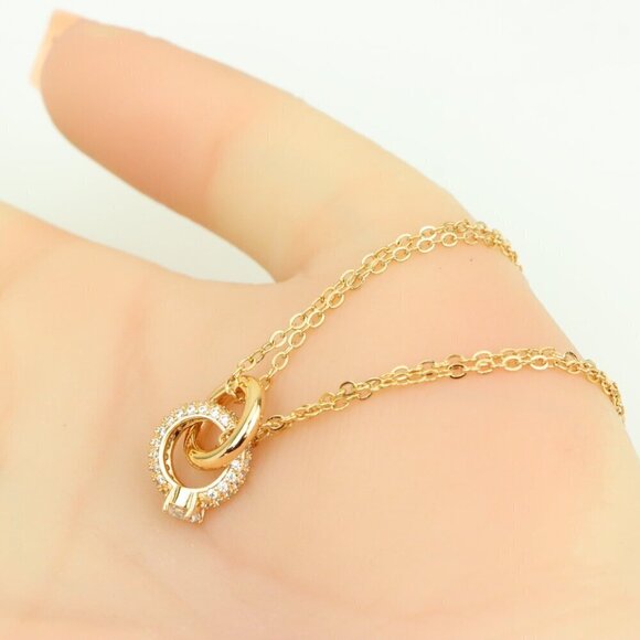 Elegant Rose Gold Pendant Necklace with Dual Ring Design, XPNL0349 - Picture 6 of 13